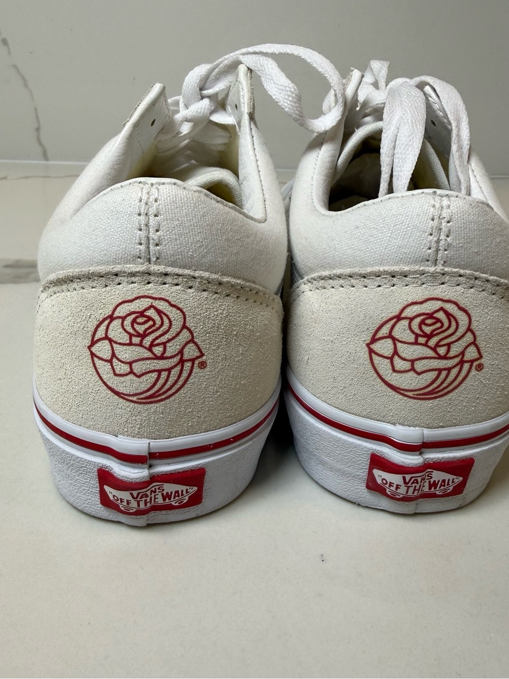 Vans Old Skool Rose Floral Canvas Women's 10.5 Mens 9 Sneakers White cream FLAW - Picture 5 of 14